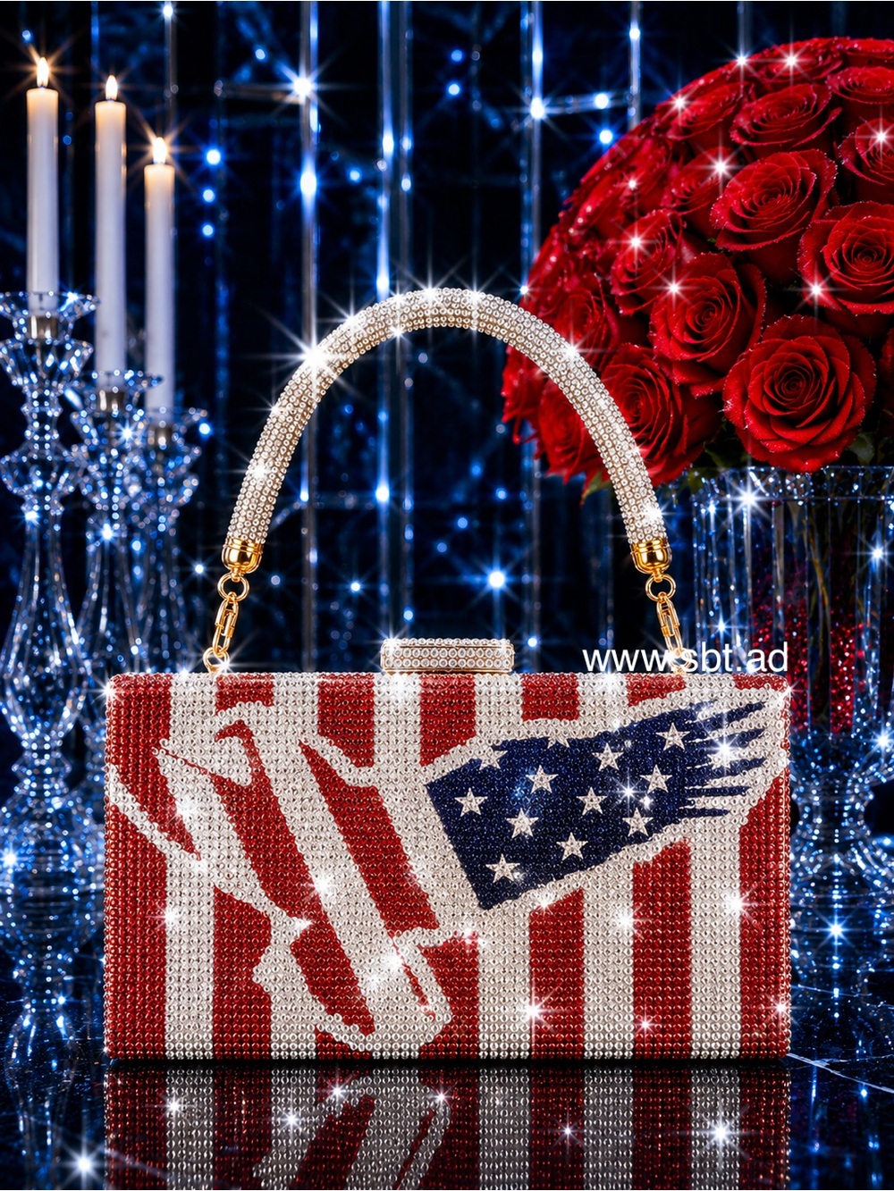 NWT Beautiful Sparkling Bling Swarovski Crystal American Flag Clutch Pur… - Picture 8 of 16